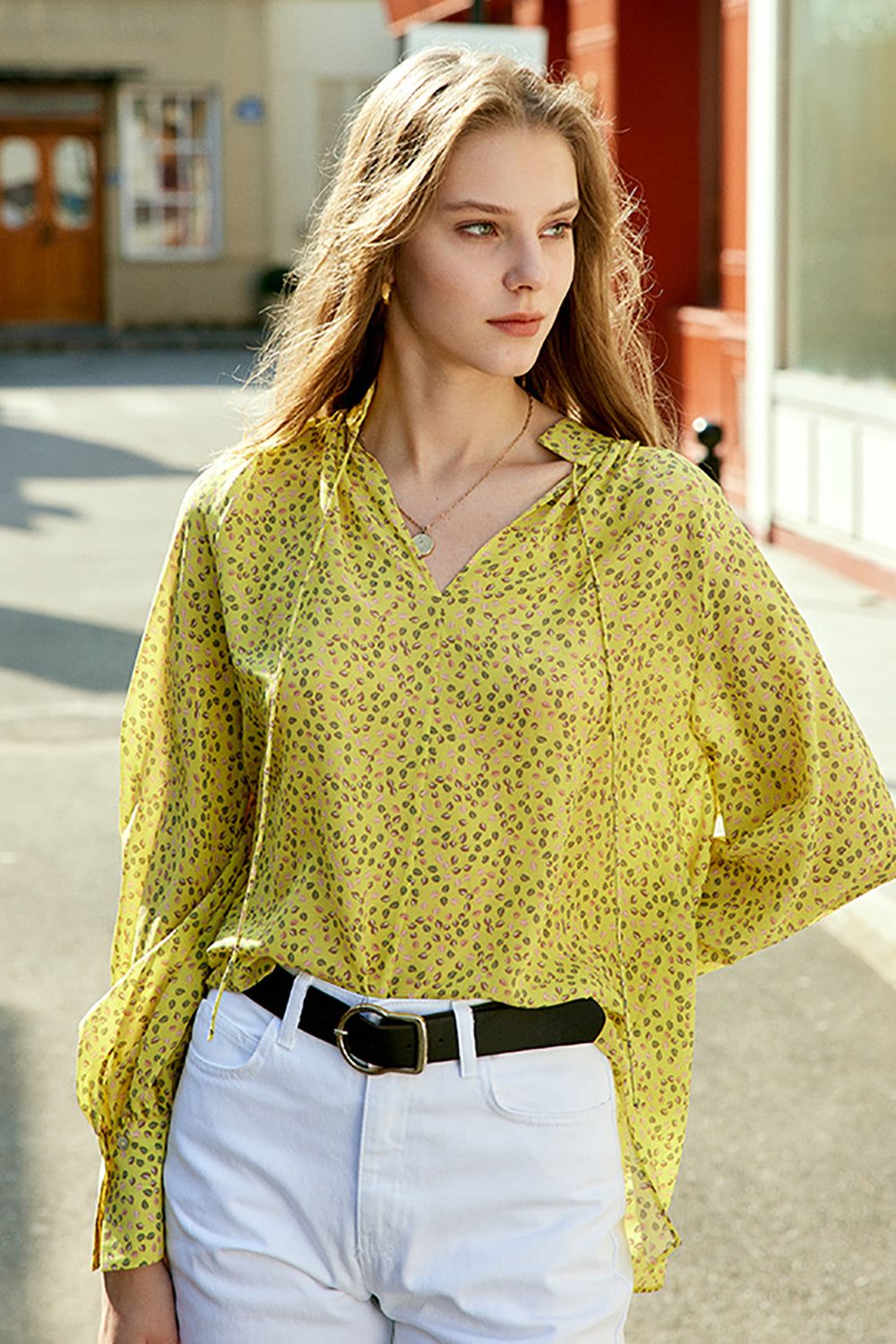 Yellow Floral Oversized Silk Women Blouse sold by Zapaka