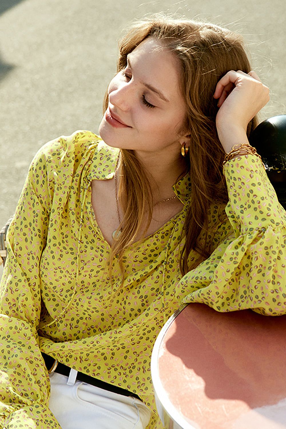 Yellow Floral Oversized Silk Women Blouse sold by Zapaka product image thumbnail 5