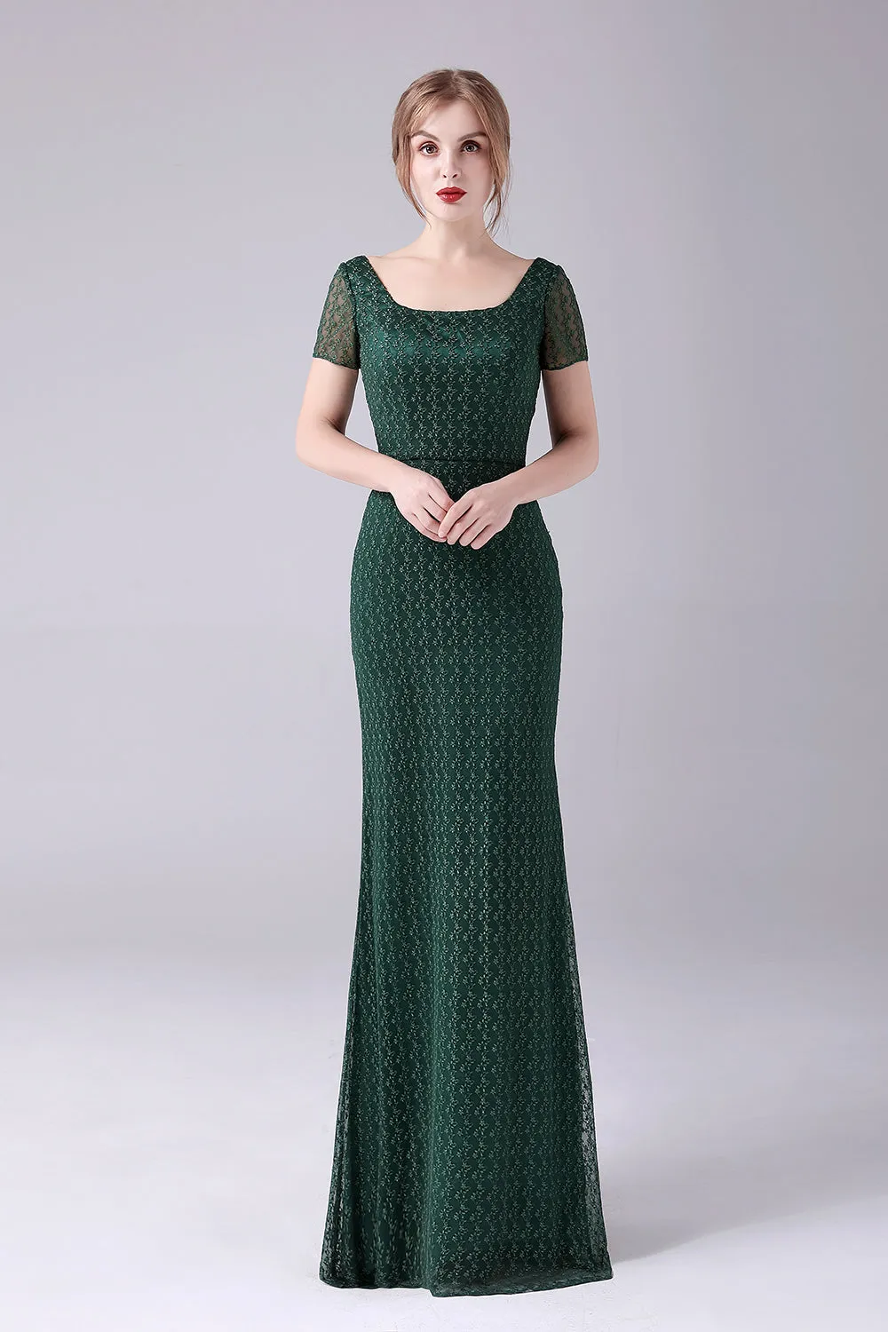 Dark Green Mermaid Square Neck Floor-Length Mother Of the Bride Dress sold by Zapaka