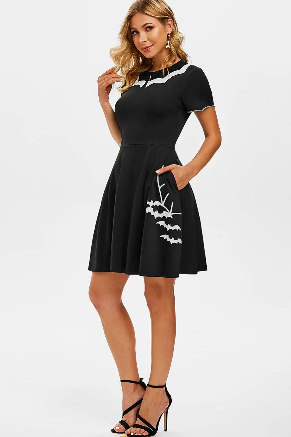 Black Bat Print Halloween Dress sold by Zapaka product image thumbnail 5