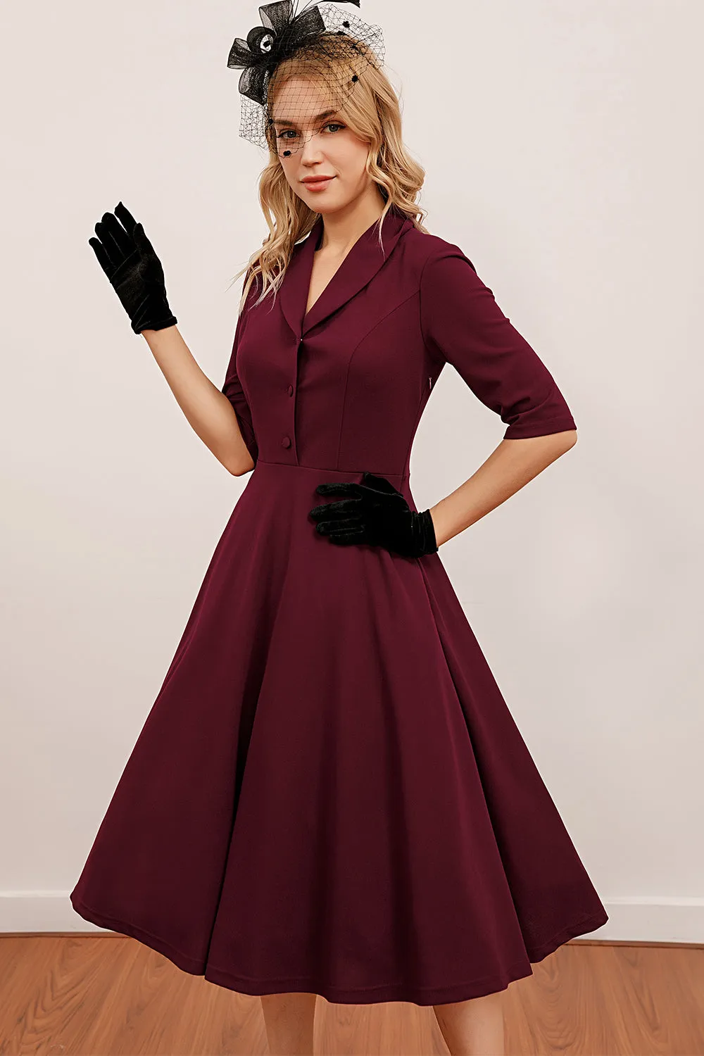 Burgundy Midi Vintage Dress sold by Zapaka product image thumbnail 4