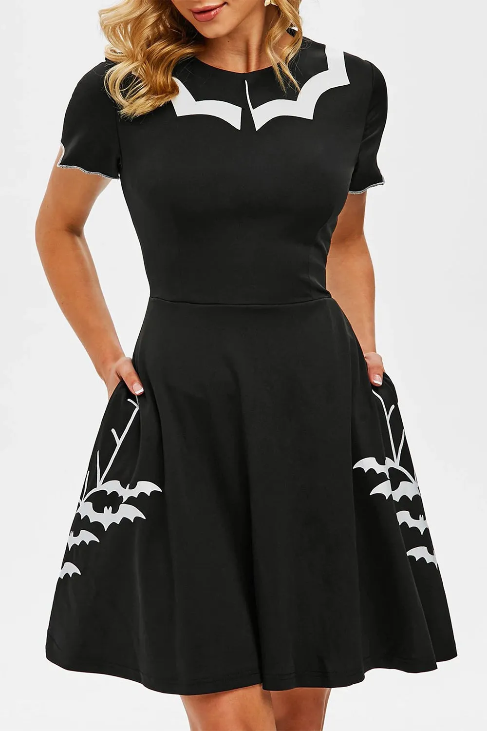 Black Bat Print Halloween Dress sold by Zapaka product image thumbnail 3