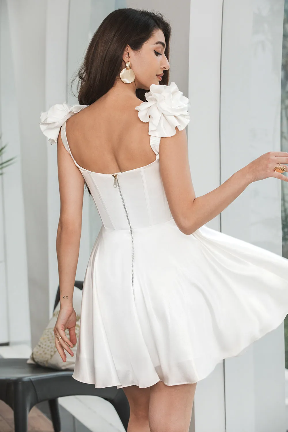 White A-Line Corset Short Simple Graduation Dress with Ruffles sold by Zapaka product image thumbnail 2