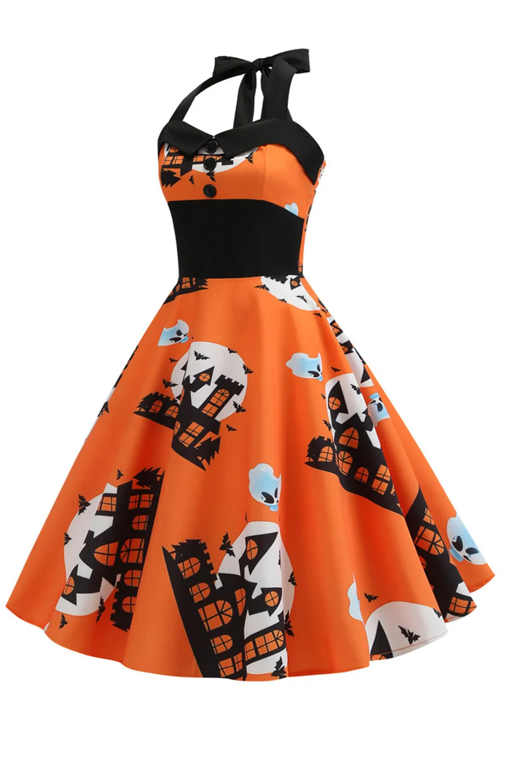Orange Halter Halloween Vintage Dress sold by Zapaka product image thumbnail 3