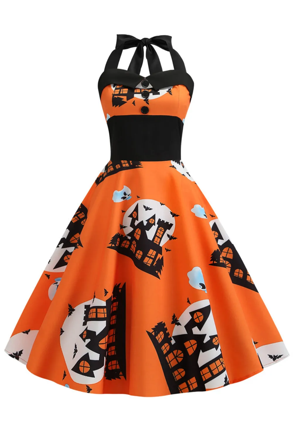 Orange Halter Halloween Vintage Dress sold by Zapaka