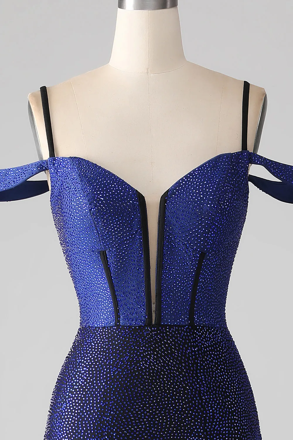 Sparkly Navy Mermaid Long Corset Prom Dress with Slit sold by Zapaka product image thumbnail 4