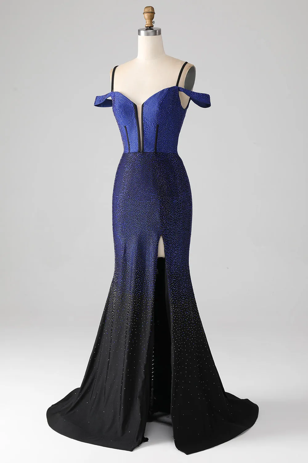 Sparkly Navy Mermaid Long Corset Prom Dress with Slit sold by Zapaka product image thumbnail 3