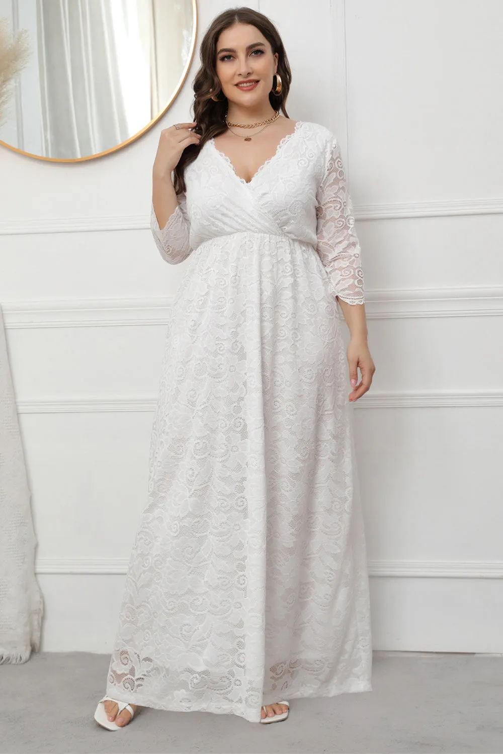 Plus Size V-Neck Lace Pink Mother Of The Bride Dress sold by Zapaka product image thumbnail 5