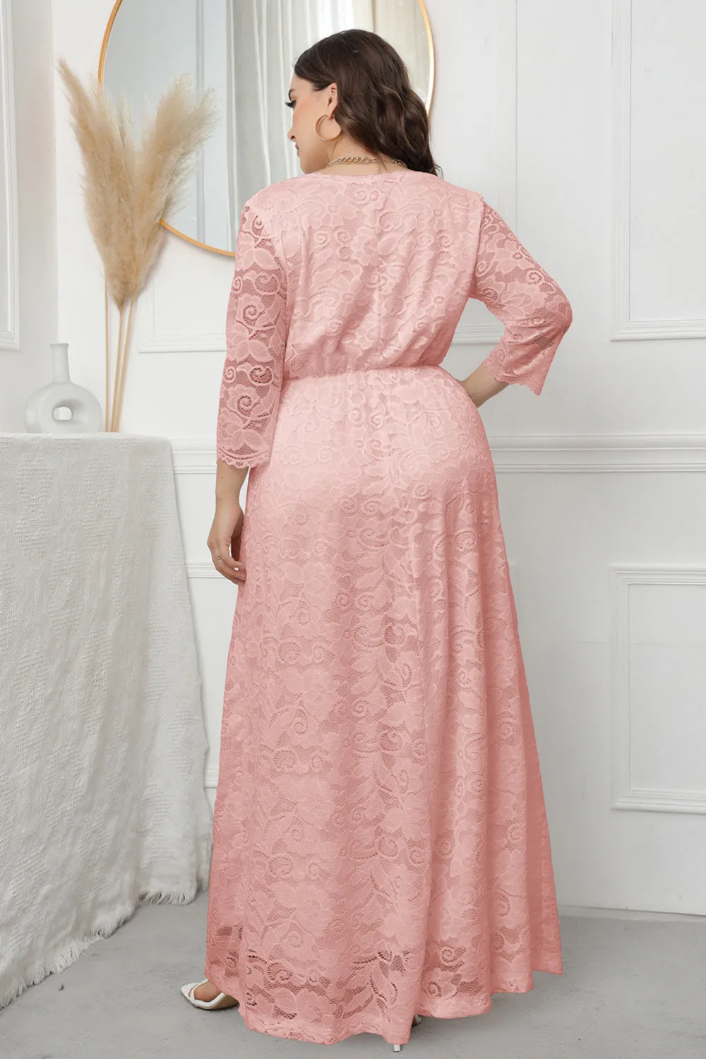 Plus Size V-Neck Lace Pink Mother Of The Bride Dress sold by Zapaka product image thumbnail 2