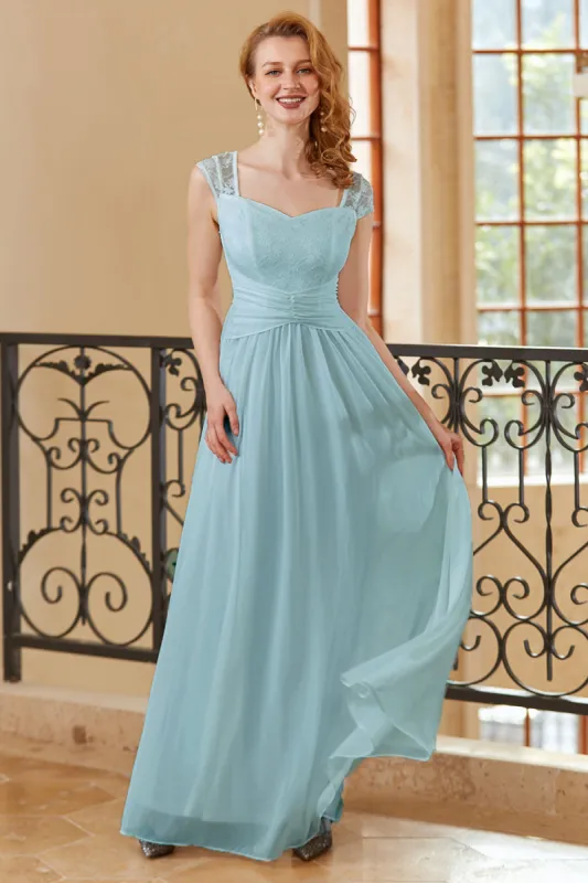 A Line Sweetheart Sky Blue Long Lace Dress sold by Zapaka