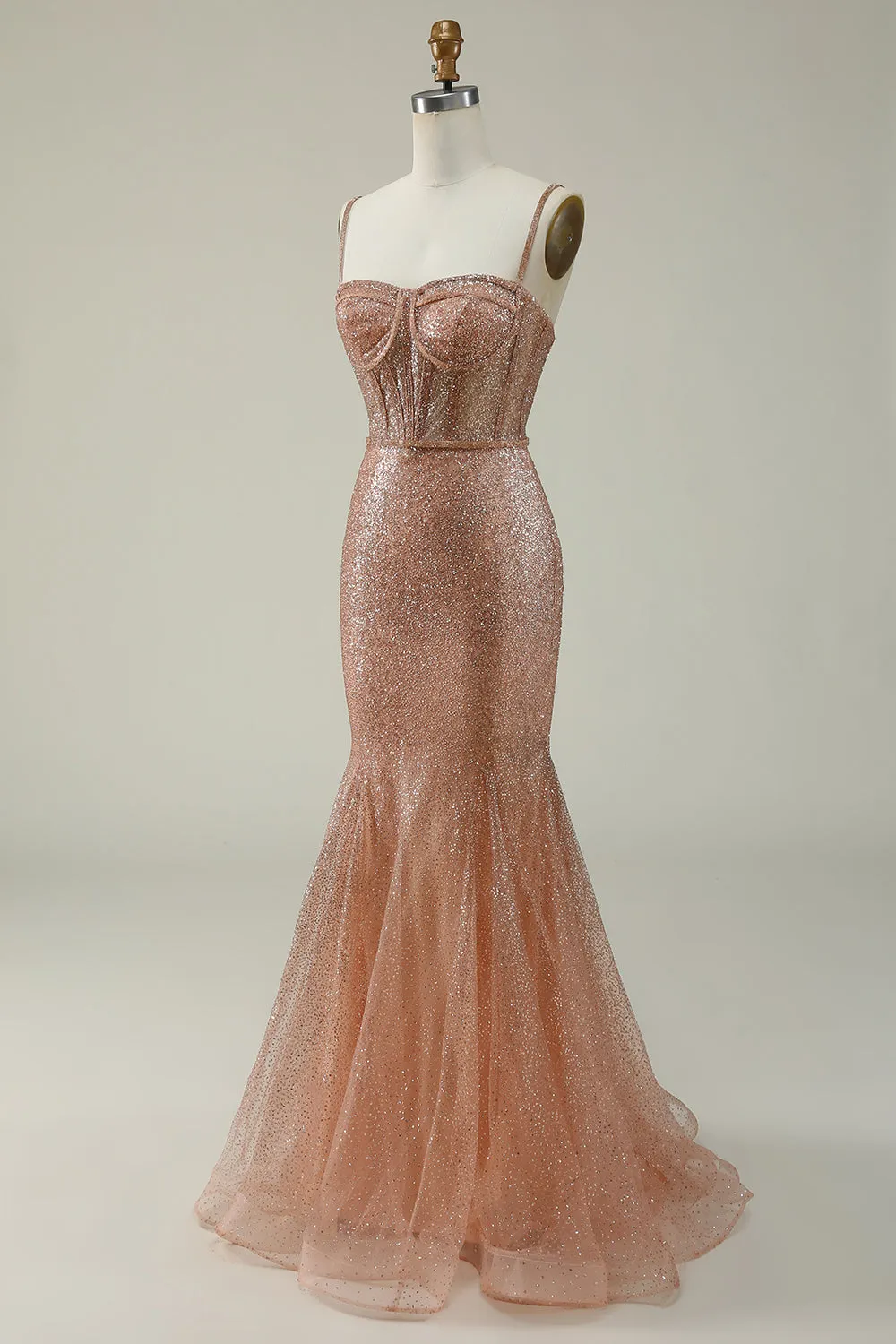 Mermaid Spaghetti Straps Blush Sequins Long Prom Dress sold by Zapaka product image thumbnail 3