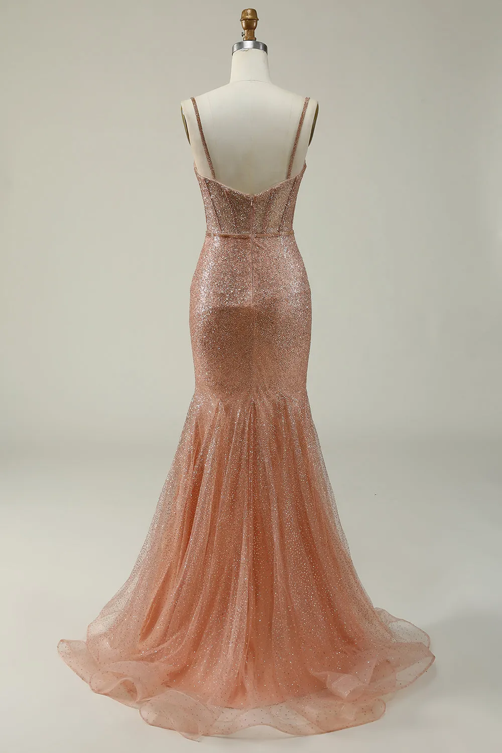 Mermaid Spaghetti Straps Blush Sequins Long Prom Dress sold by Zapaka product image thumbnail 2