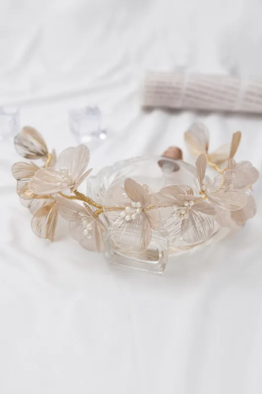 Champagne Pearl Flowers Headband sold by Zapaka