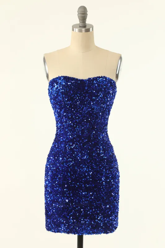 Royal Blue Sweetheart Sequins Tight Homecoming Dress sold by Zapaka