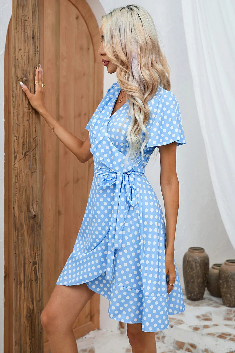 Blue Polka Dots Wrap Summer Dress sold by Zapaka product image thumbnail 3