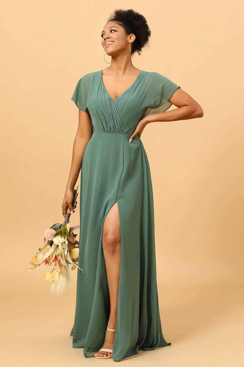 Chiffon A-line Green Bridesmaid Dress with Slit sold by Zapaka product image thumbnail 4