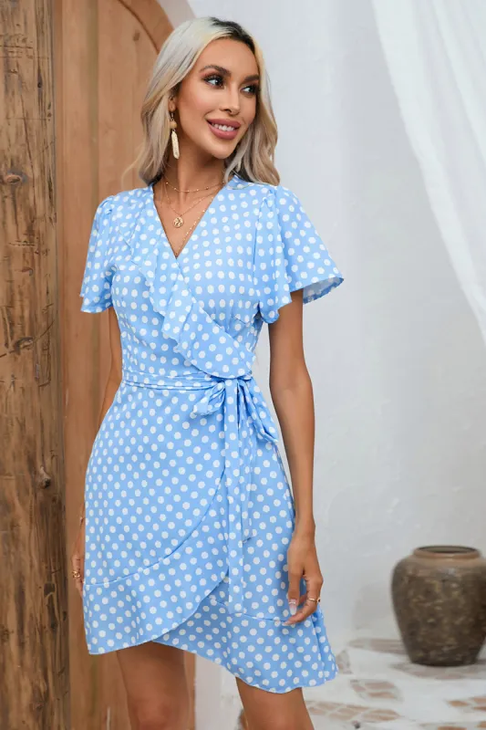 Blue Polka Dots Wrap Summer Dress sold by Zapaka