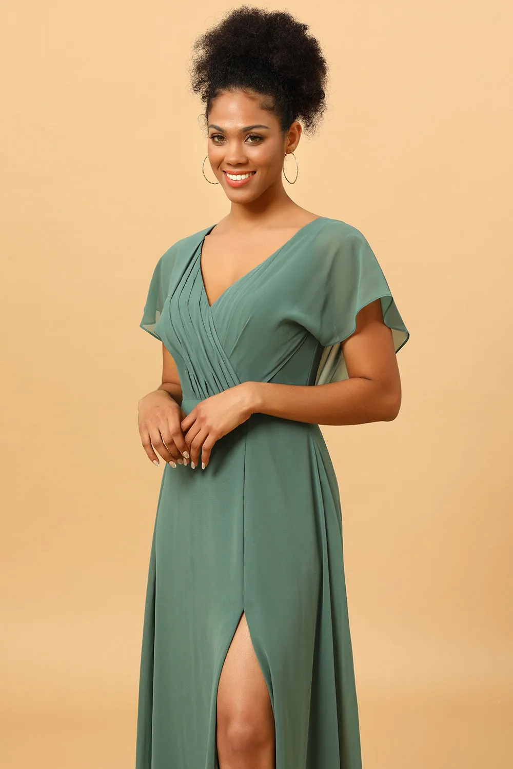 Chiffon A-line Green Bridesmaid Dress with Slit sold by Zapaka product image thumbnail 5