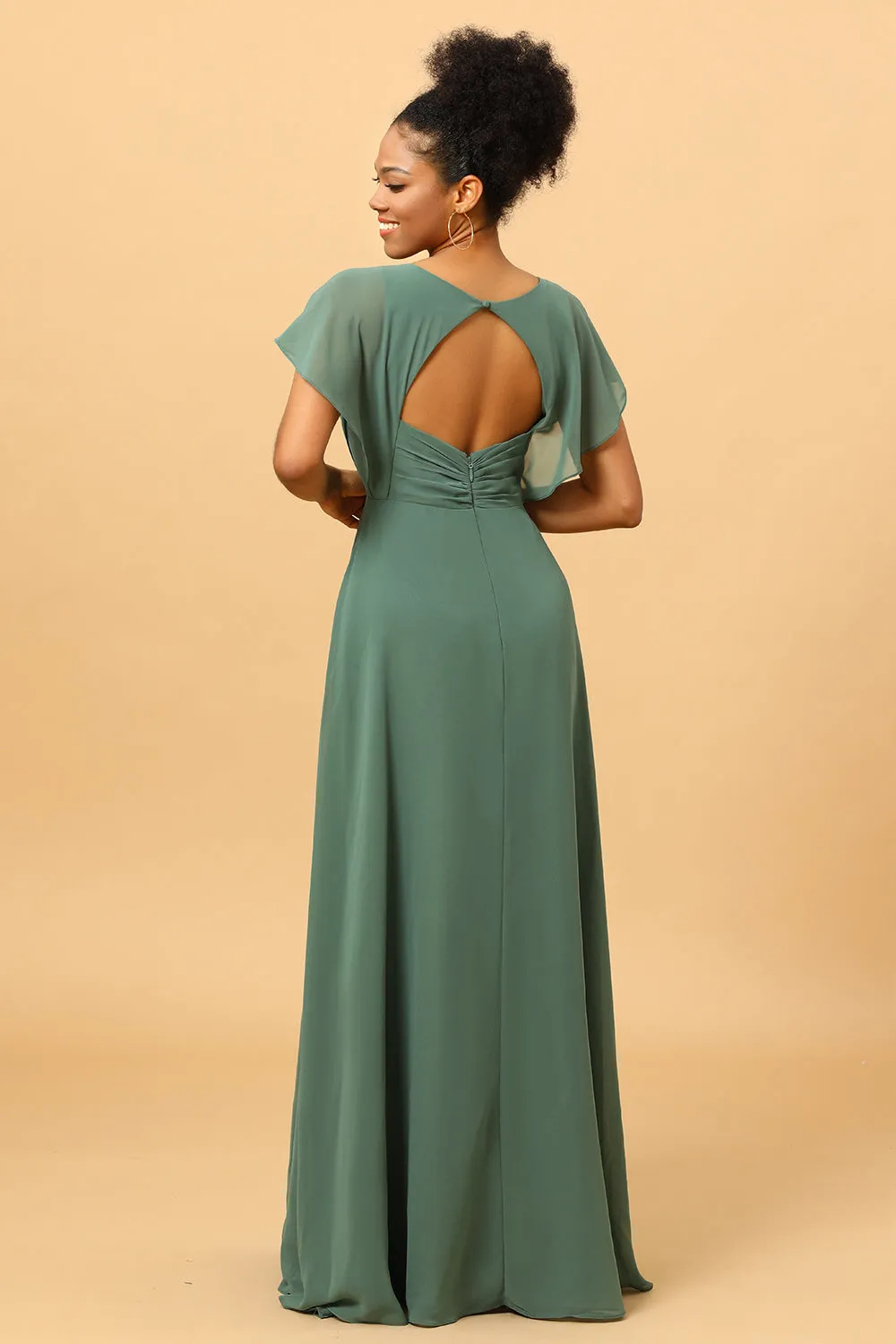 Chiffon A-line Green Bridesmaid Dress with Slit sold by Zapaka product image thumbnail 2