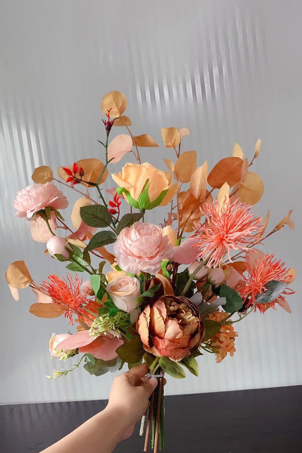 Orange Faux Bridal Handing Flowers (Vase not Included) sold by Zapaka