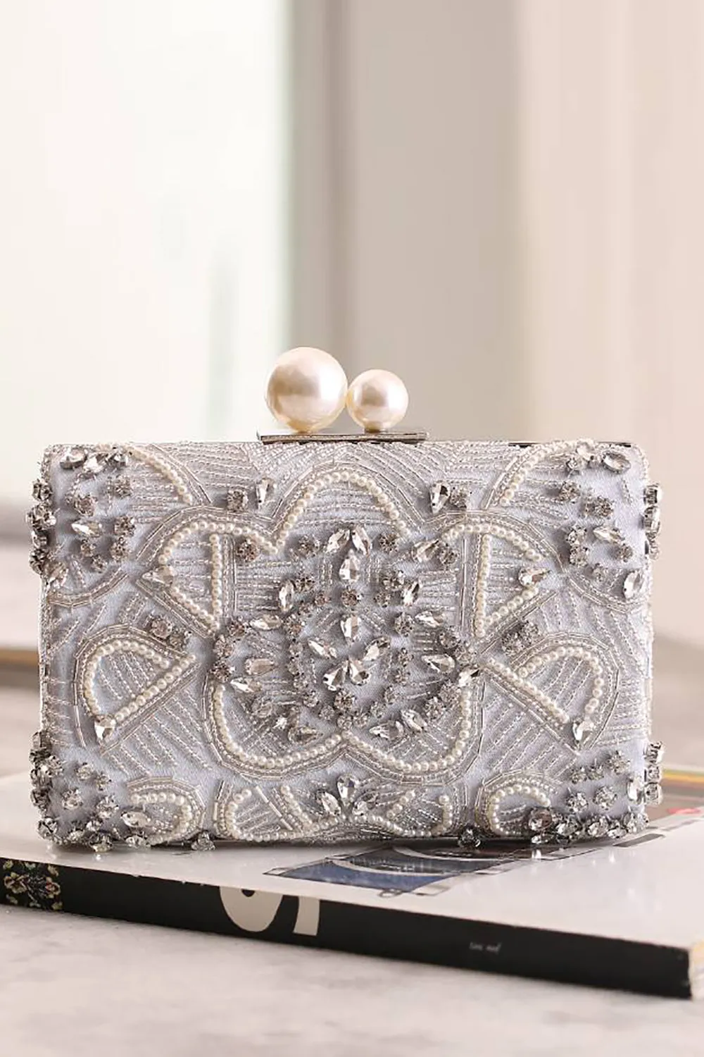 Grey Glitter Rhinestone Evening Clutch Bag sold by Zapaka product image thumbnail 3
