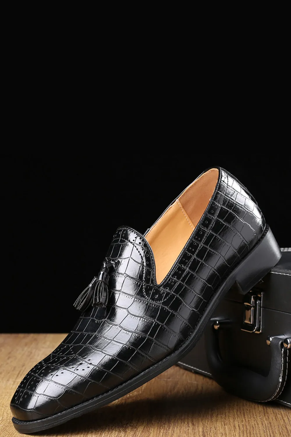 Black Slip-On Fringe Men's Party Shoes sold by Zapaka