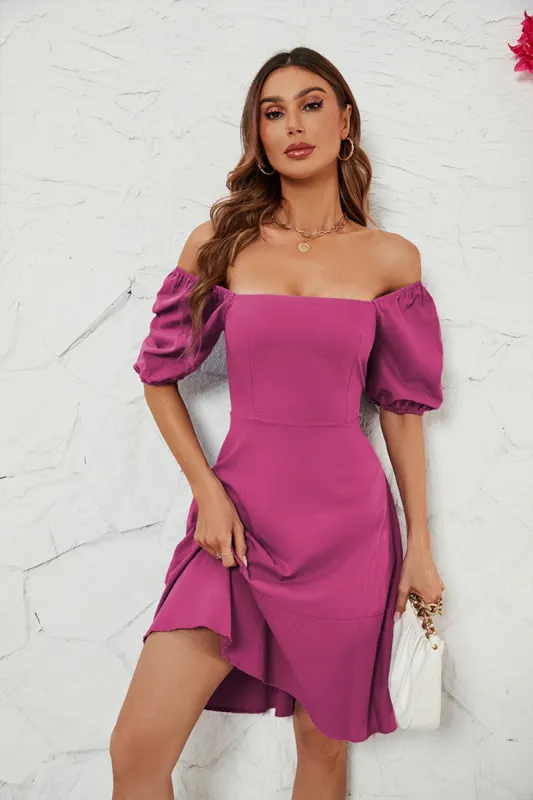 Fuchsia Off the Shoulder A-line Summer Dress sold by Zapaka