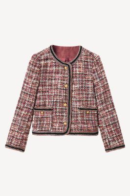 Red Tweed Plaid Cropped Open Front Women Jacket sold by Zapaka