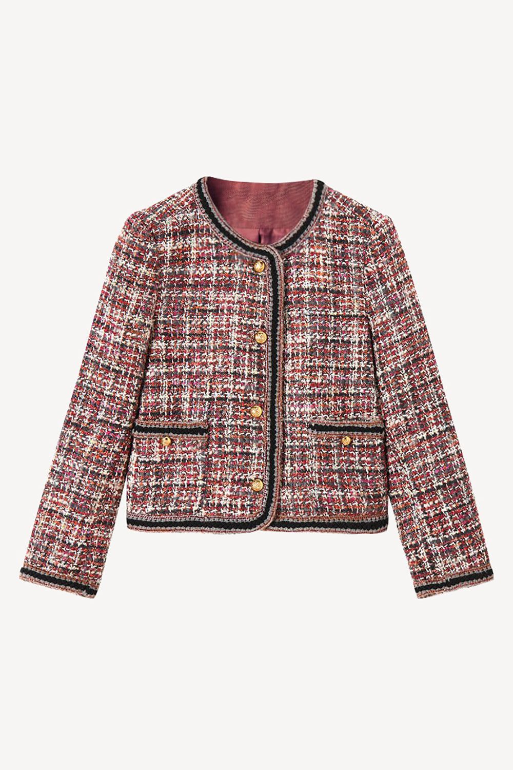 Red Tweed Plaid Cropped Open Front Women Jacket sold by Zapaka