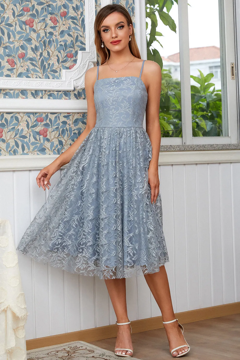 Blue Spaghetti Straps Lace Party Dress sold by Zapaka product image thumbnail 3