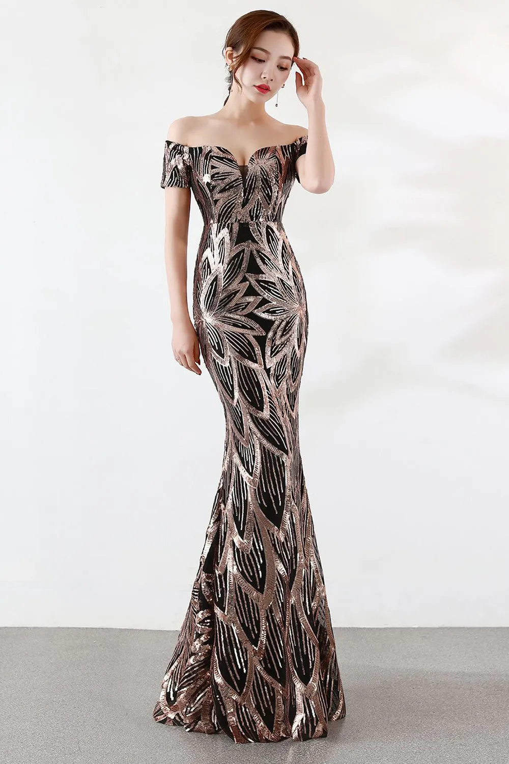 Black Off The Shoulder Mermaid Evening Dress sold by Zapaka