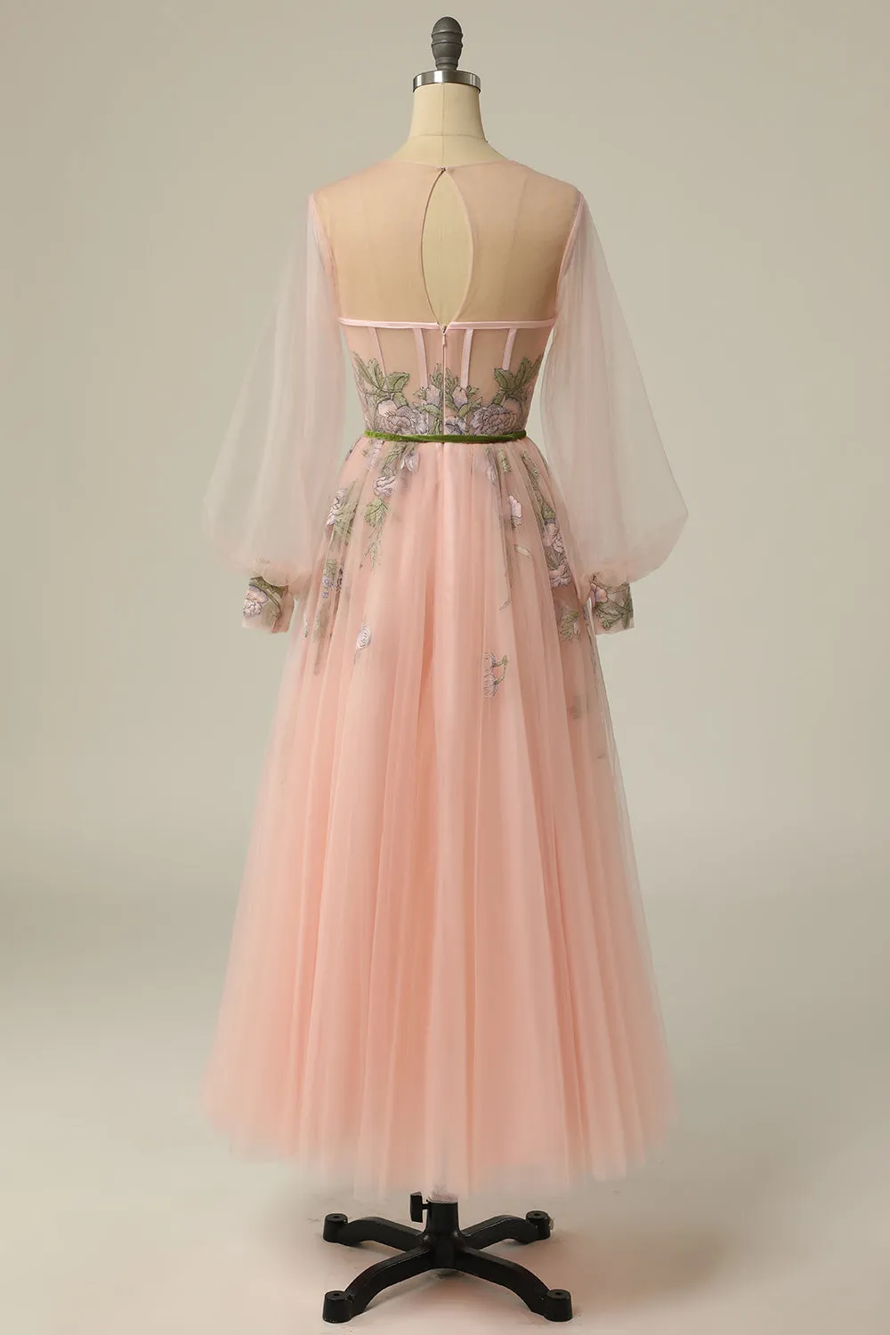A Line Jewel Light Nude Long Prom Dress with Embroidery sold by Zapaka product image thumbnail 2