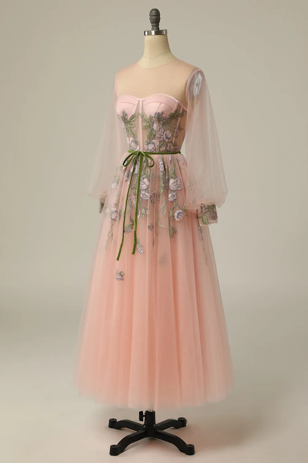A Line Jewel Light Nude Long Prom Dress with Embroidery sold by Zapaka product image thumbnail 3