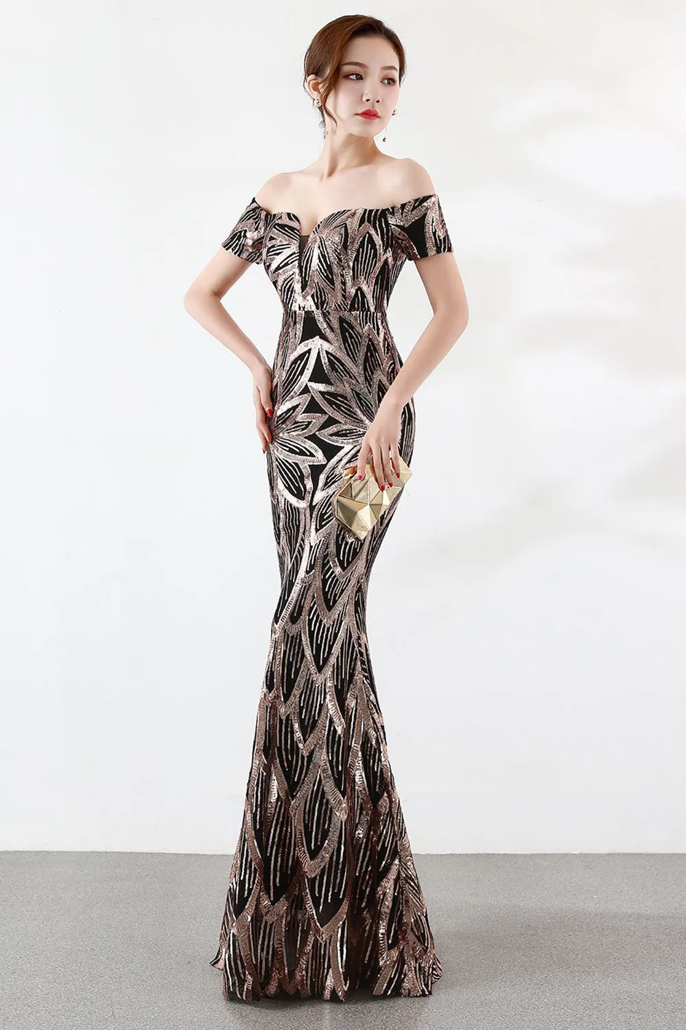 Black Off The Shoulder Mermaid Evening Dress sold by Zapaka product image thumbnail 3