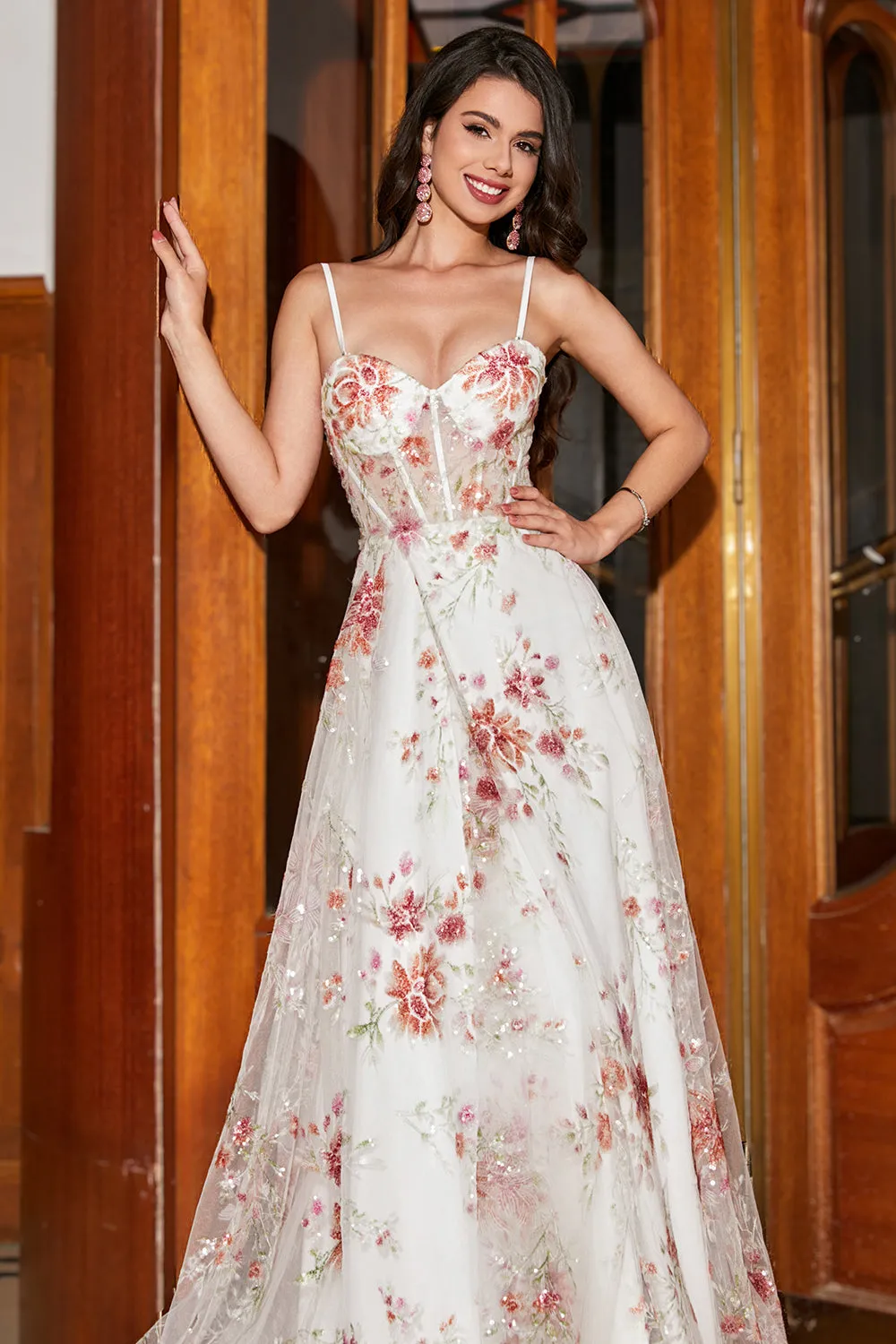 Embroidered Ivory Flower Long Corset Prom Dress with Slit sold by Zapaka product image thumbnail 5