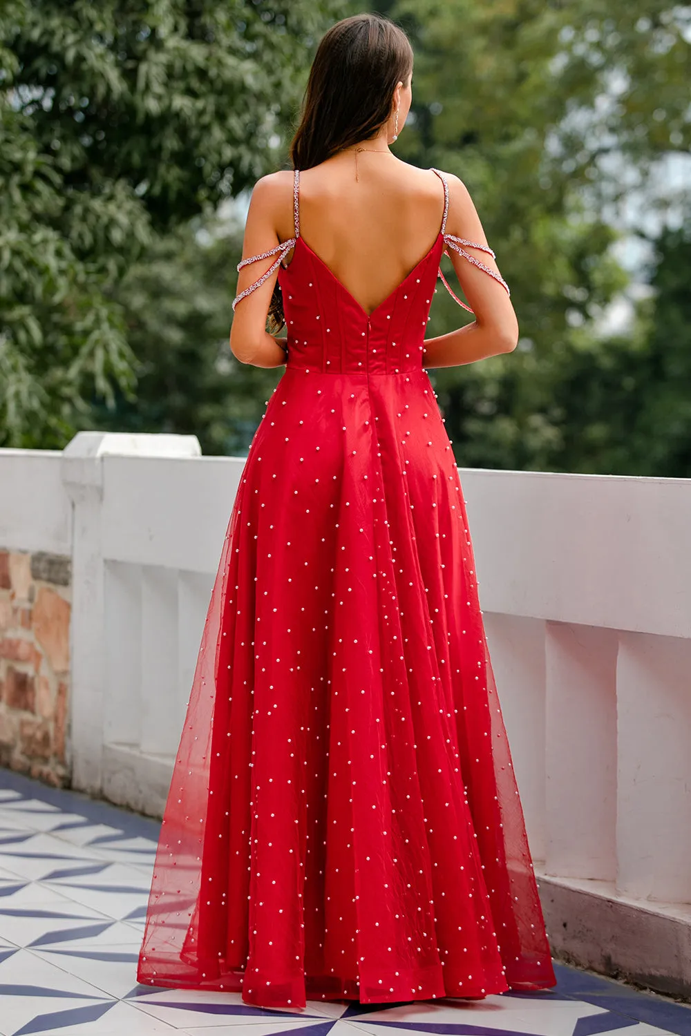 Red Beaded Long Prom Dress sold by Zapaka product image thumbnail 2