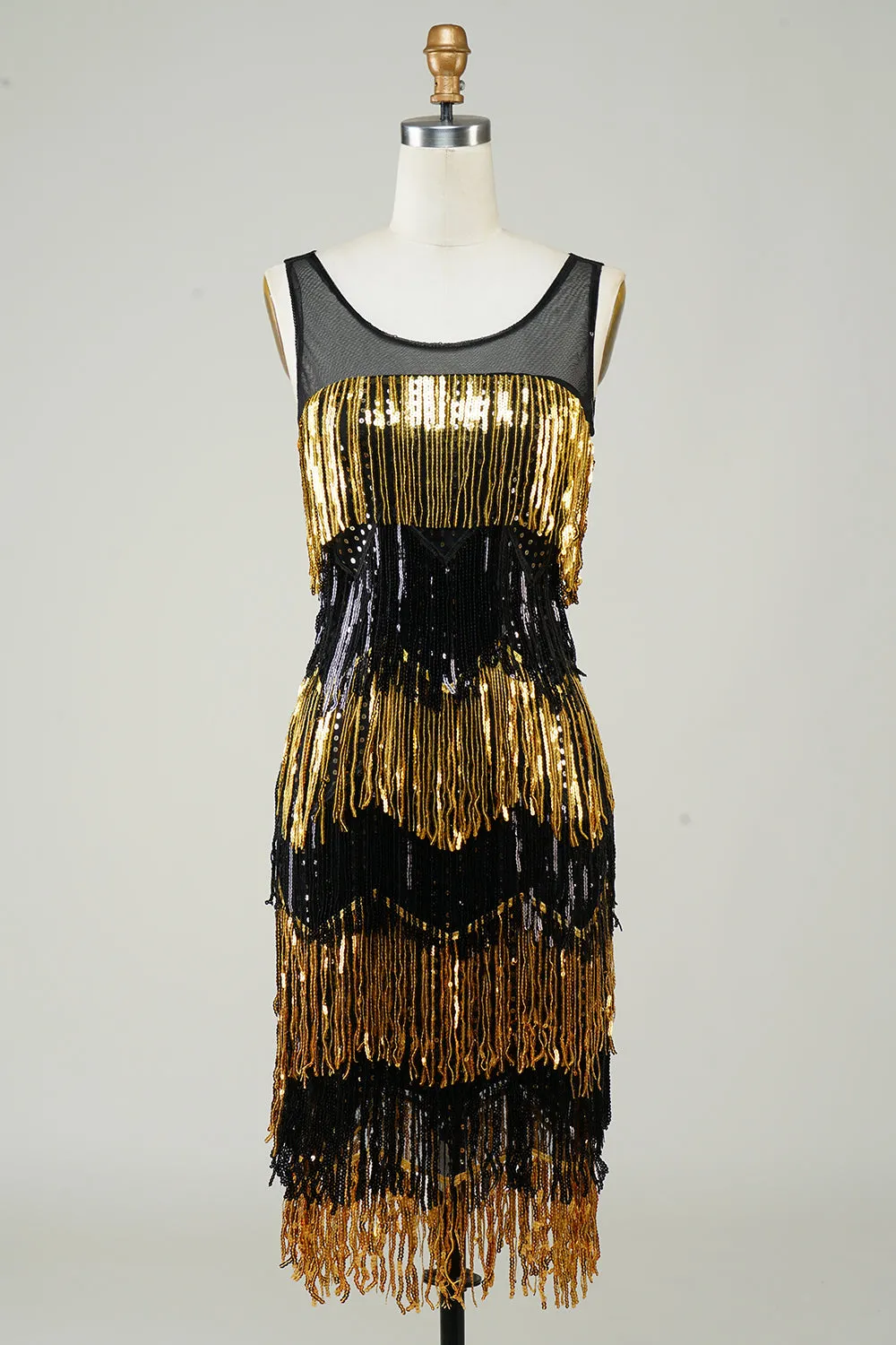 Golden Fringes Flapper Dress with Sequins sold by Zapaka