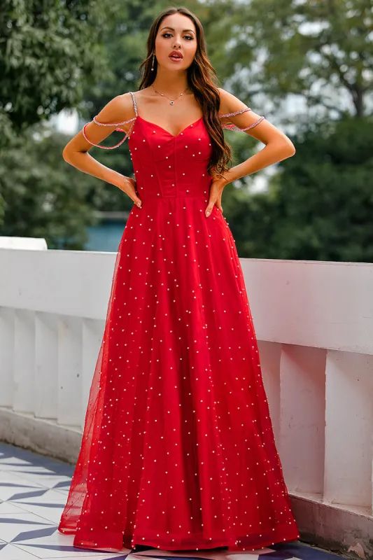 Red Beaded Long Prom Dress sold by Zapaka