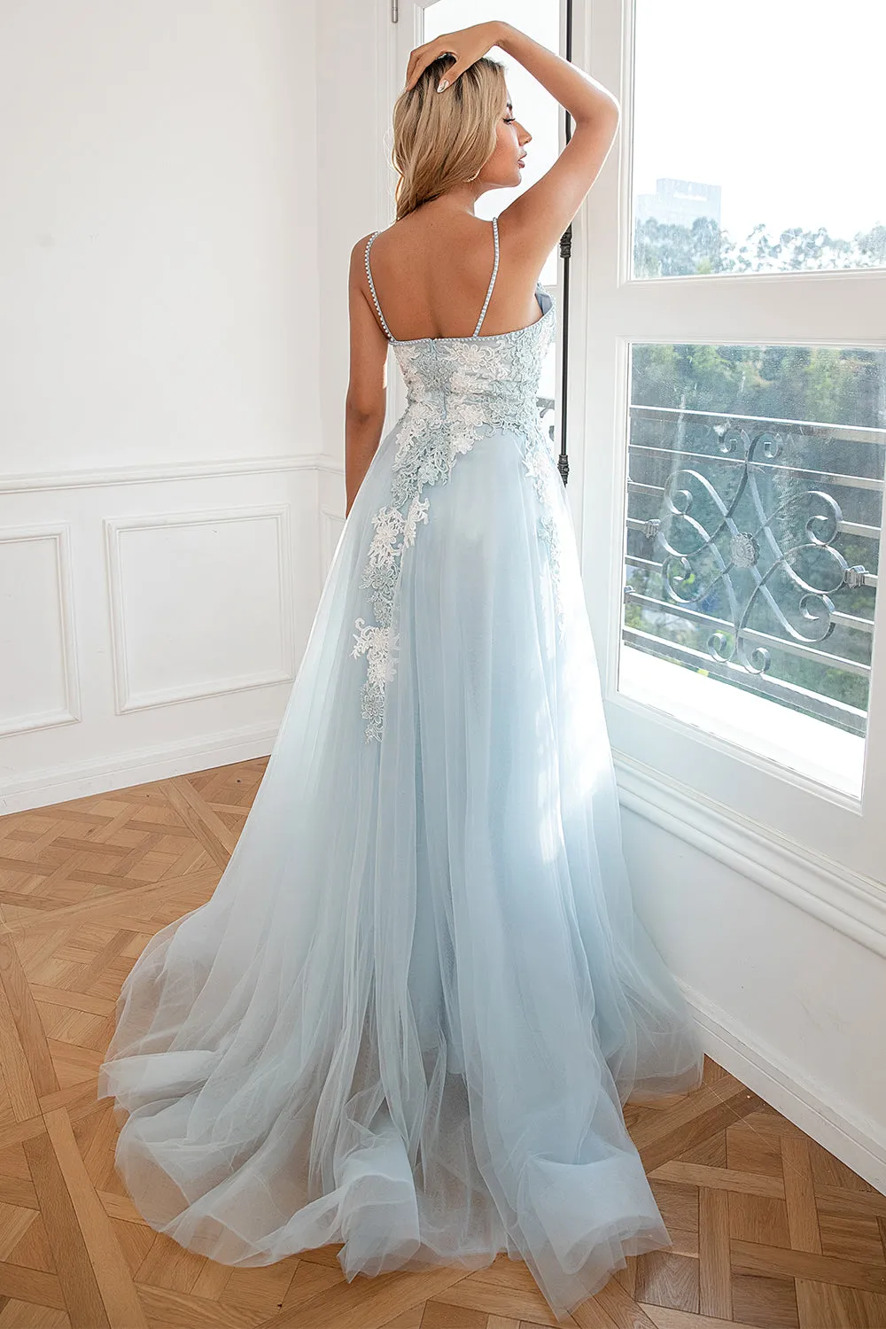 Light Blue Appliques Tulle Prom Dress sold by Zapaka product image thumbnail 2