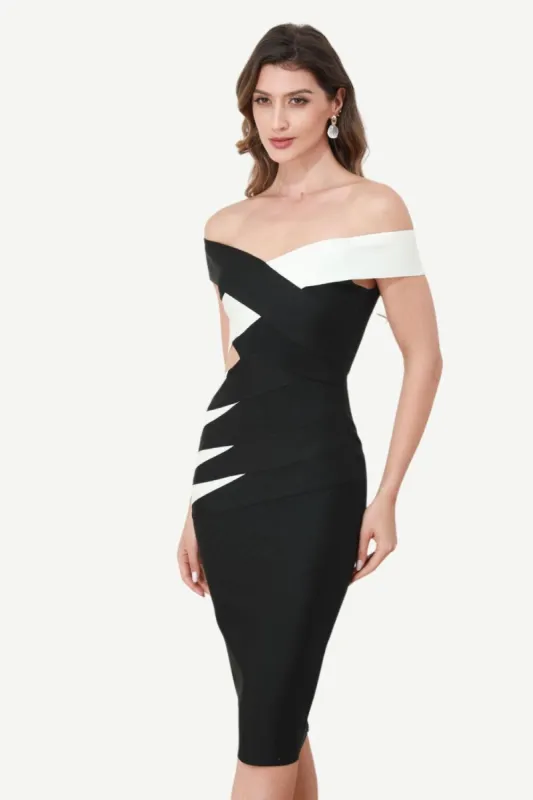 Off The Shoulder Black Cut Out Party Dress sold by Zapaka