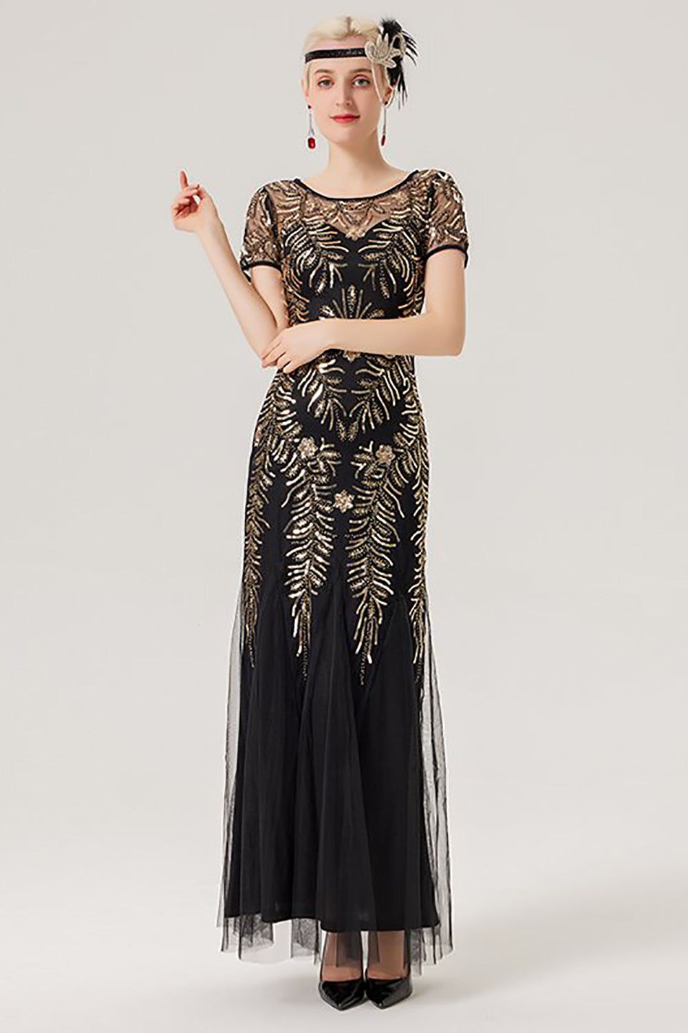 Sequins Long 1920s Dress With Short Sleeves sold by Zapaka product image thumbnail 5