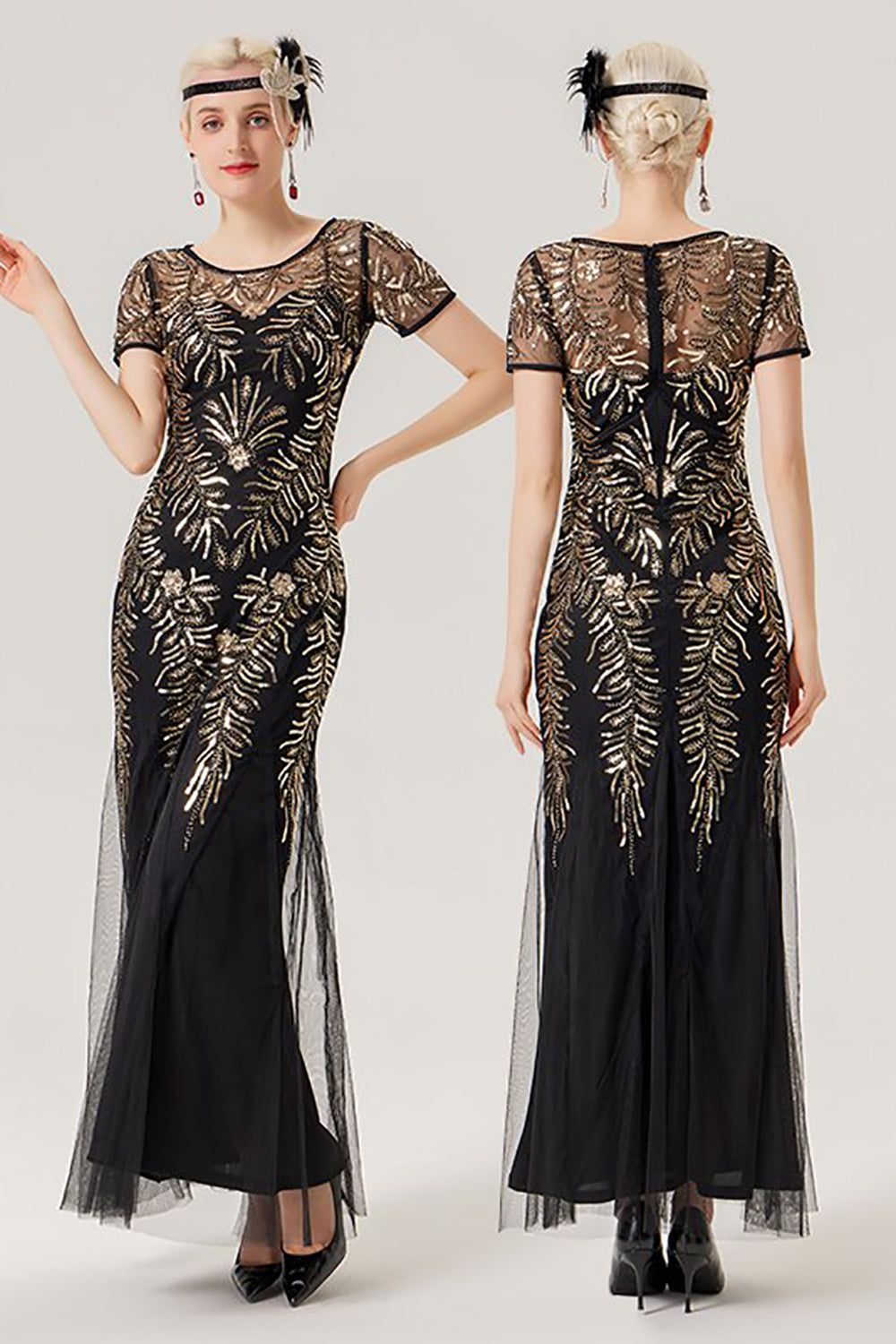 Sequins Long 1920s Dress With Short Sleeves sold by Zapaka product image thumbnail 4