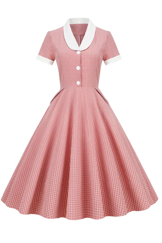 A Line V Neck Blush Vintage Dress with Button sold by Zapaka