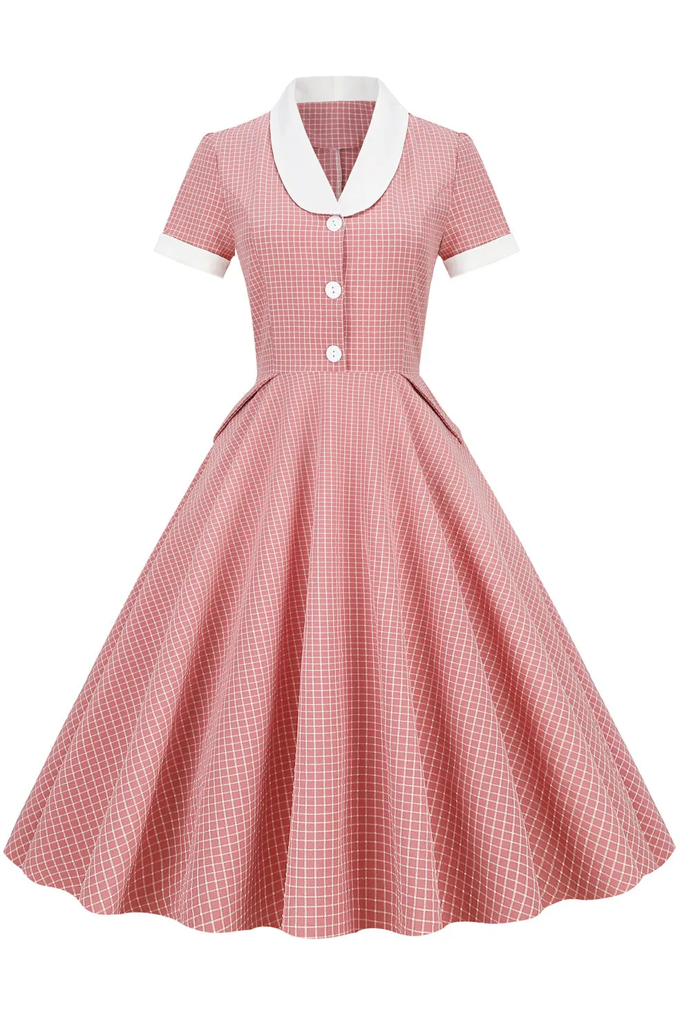 A Line V Neck Blush Vintage Dress with Button sold by Zapaka