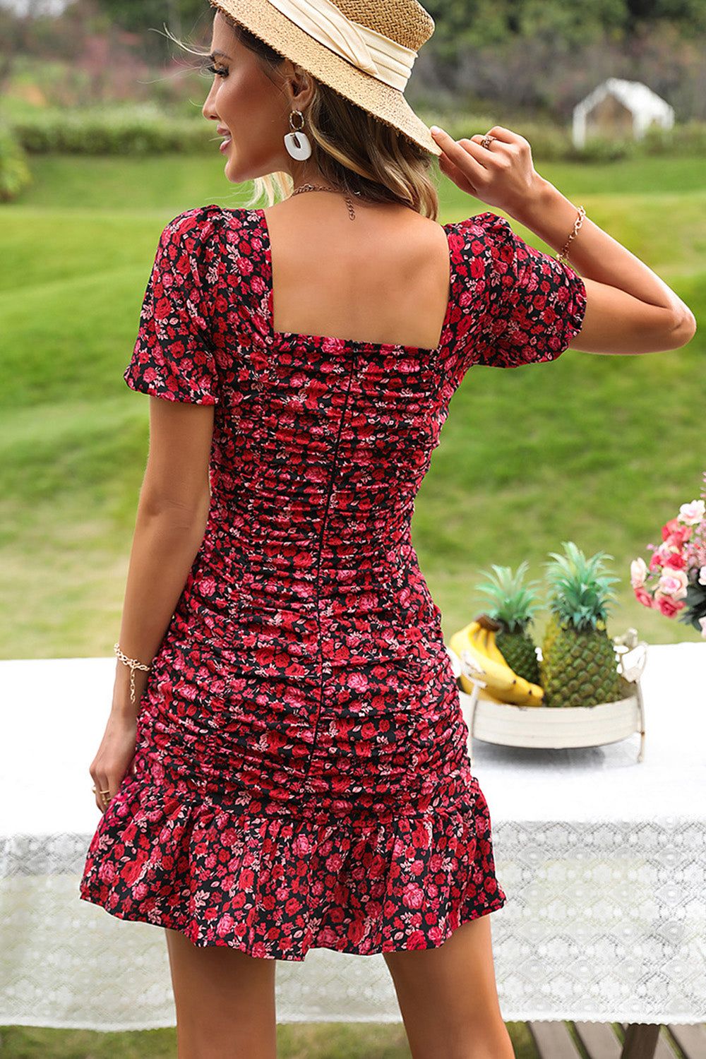 Red Fitted Floral Summer Boho Dress sold by Zapaka product image thumbnail 2