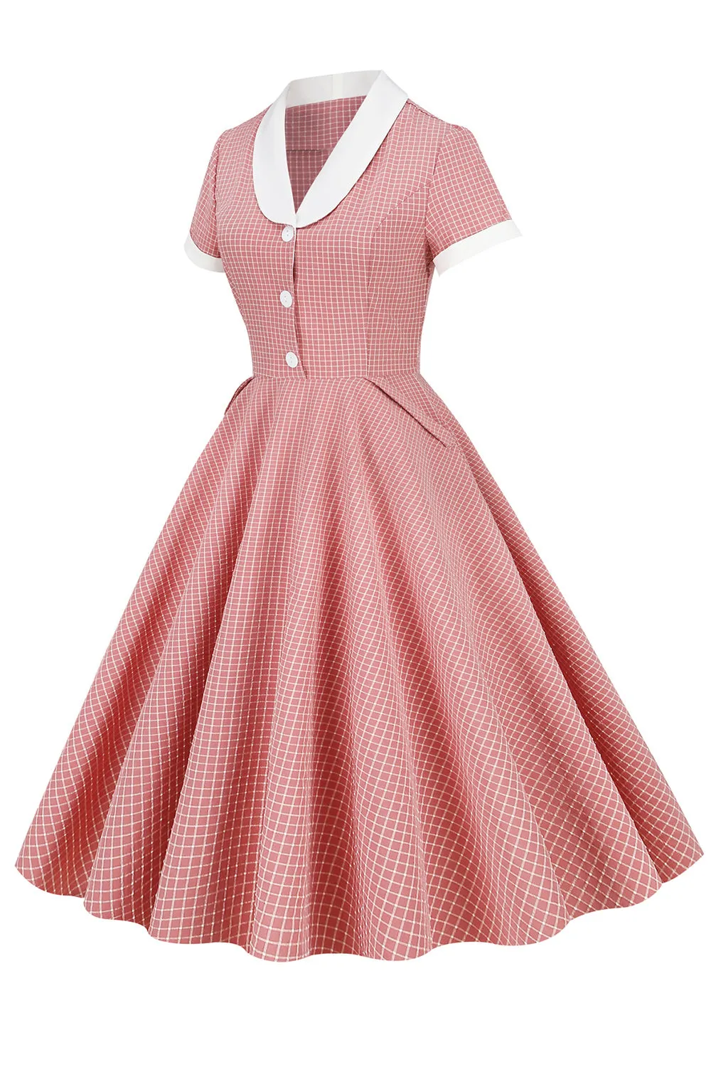 A Line V Neck Blush Vintage Dress with Button sold by Zapaka product image thumbnail 3