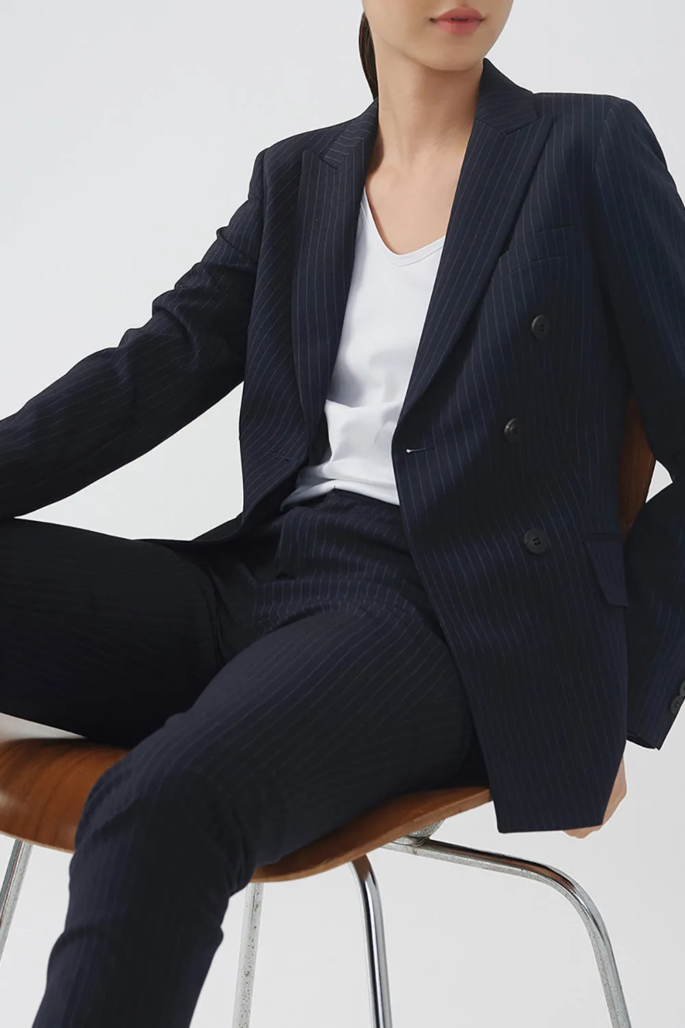 Black Striped Double Breasted Women Party Blazer sold by Zapaka