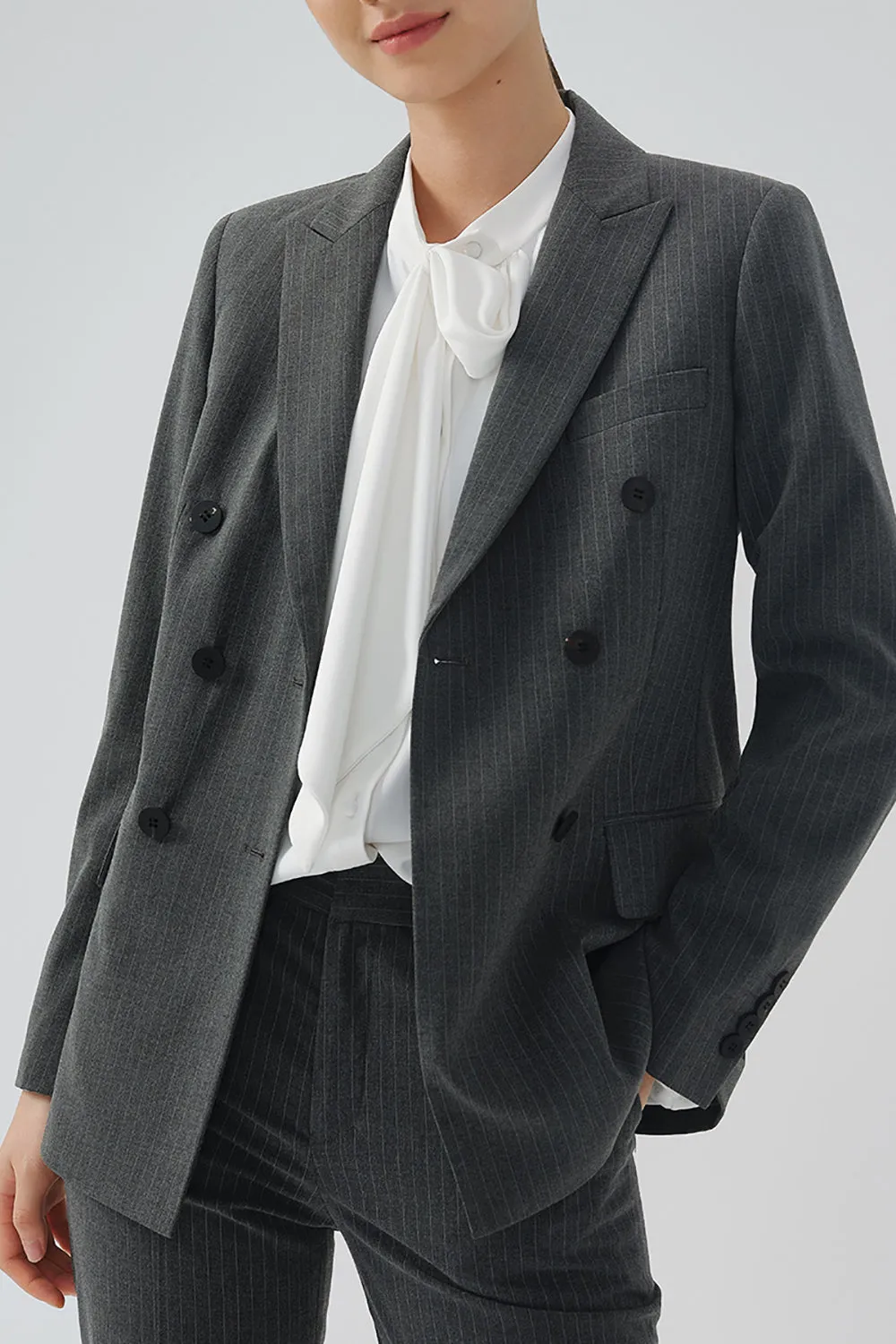 Black Striped Double Breasted Women Party Blazer sold by Zapaka product image thumbnail 5