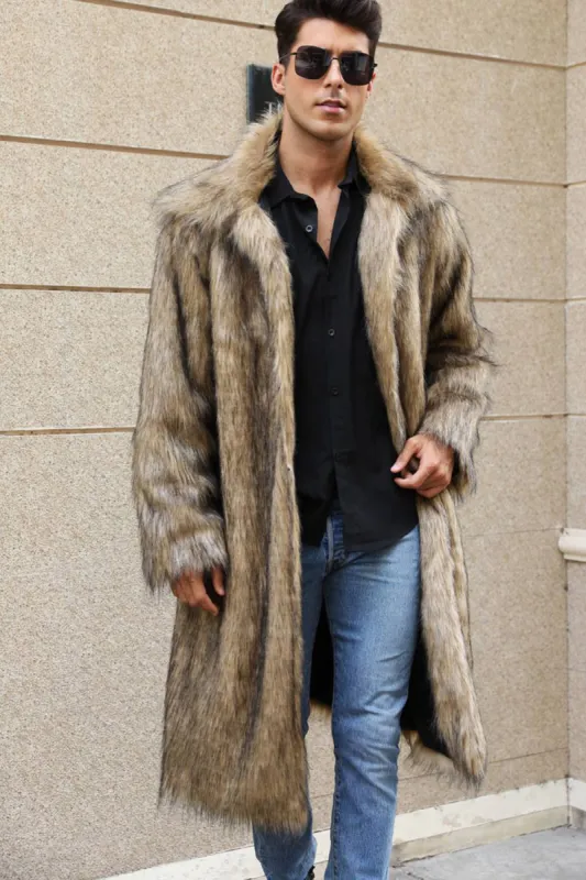 Brown Open Front Faux Fur Long Men Coat sold by Zapaka
