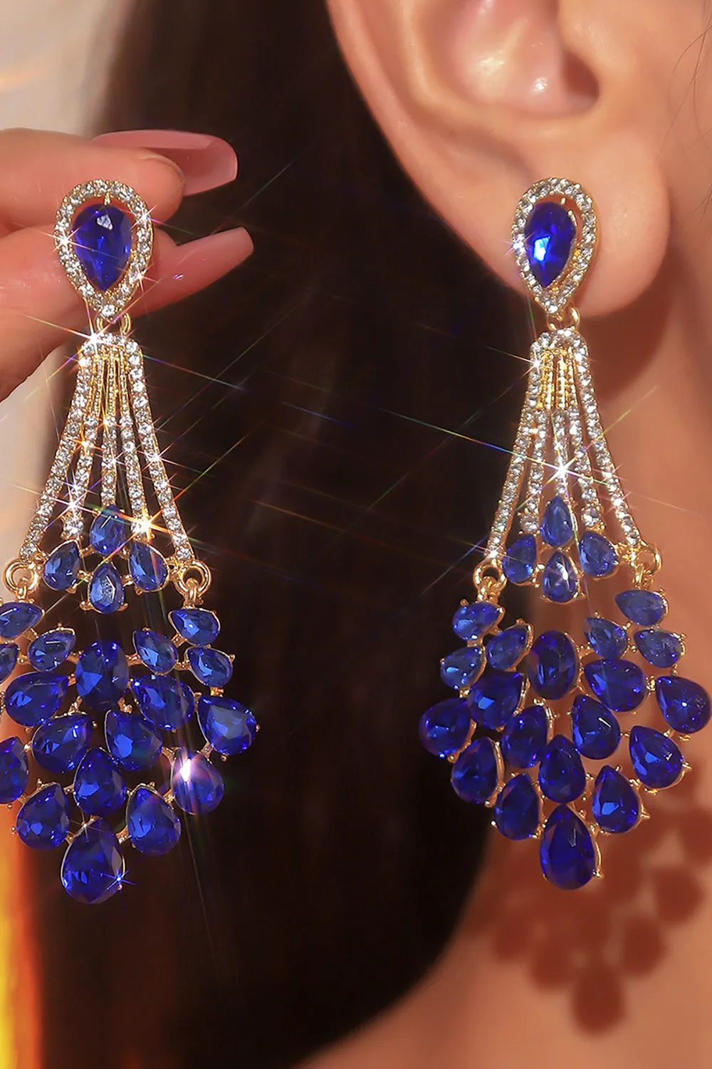 Royal Blue Rhinestone Stud Earrings sold by Zapaka
